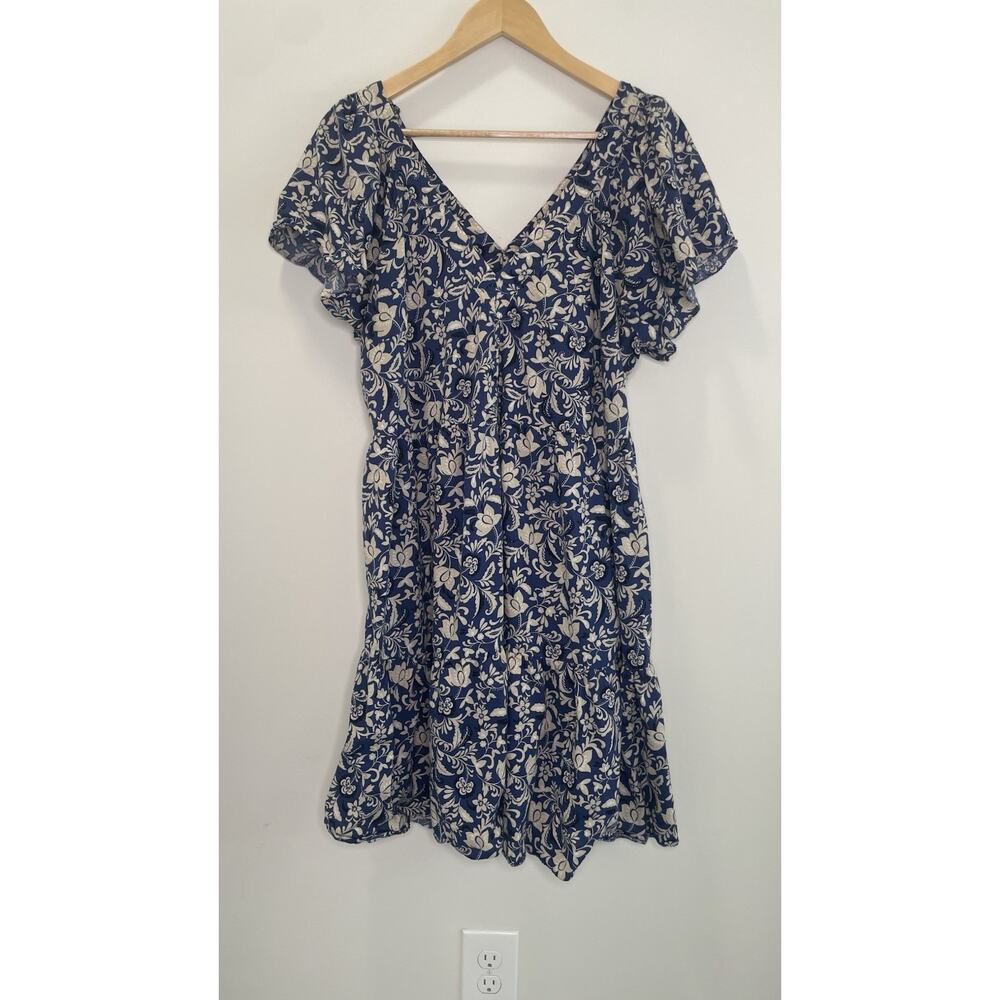Old Navy Tiered Swing Dress Floral Ruffle Peasant Cottagecore Blue Womens XL - Picture 12 of 16